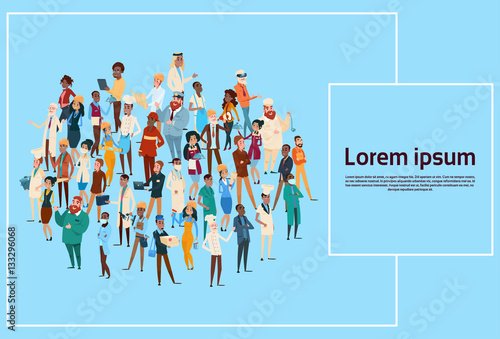 People Group Different Occupation Set, Employees Mix Race Workers Banner Flat Vector Illustration