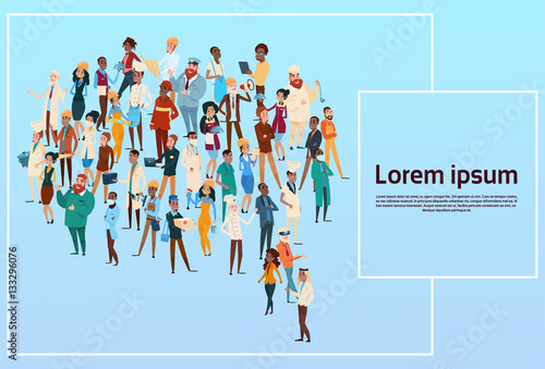 People Group Different Occupation Set, Employees Mix Race Workers Banner Flat Vector Illustration