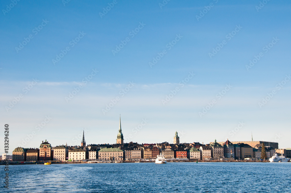 Skyline and cityscape of Stockholm, capital of Sweden.