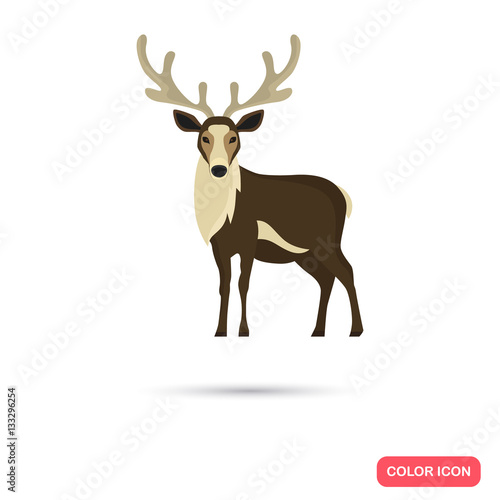 Reindeer color flat icon for web and mobile design
