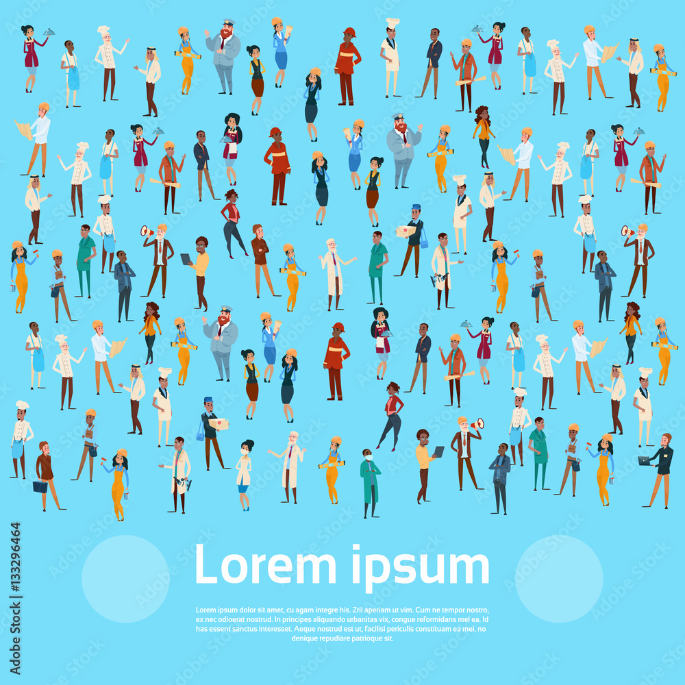 People Group Different Occupation Set, Employees Mix Race Workers Banner Flat Vector Illustration People Group Different Occupation Set, Employees Mix Race Workers Banner Flat Vector Illustration