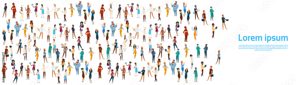 People Group Different Occupation Set, Employees Mix Race Workers Banner Flat Vector Illustration People Group Different Occupation Set, Employees Mix Race Workers Banner Flat Vector Illustration