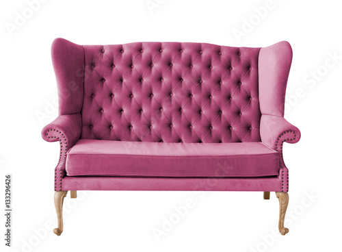 Fototapeta Naklejka Na Ścianę i Meble -  soft lilac sofa isolated on white. Armchair with fabric upholstery