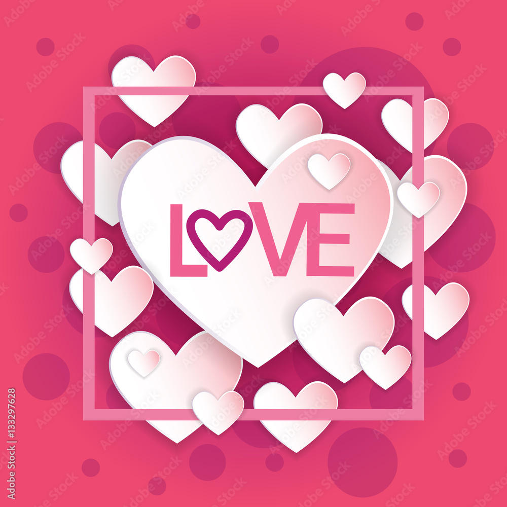 Valentine Day Gift Card Holiday Love Heart Shape Banner With Copy Space Flat Vector Illustration