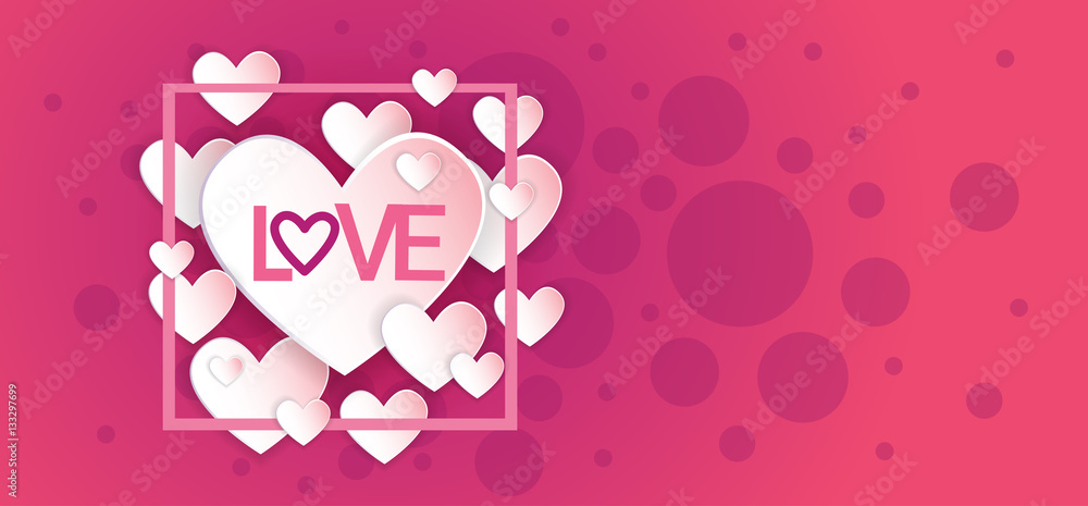 Valentine Day Gift Card Holiday Love Heart Shape Banner With Copy Space Flat Vector Illustration Valentine Day Gift Card Holiday Love Heart Shape Banner With Copy Space Flat Vector Illustration