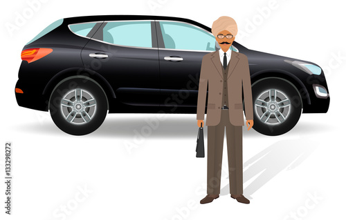 Business people concept. Indian businessman standing on a luxury car background.