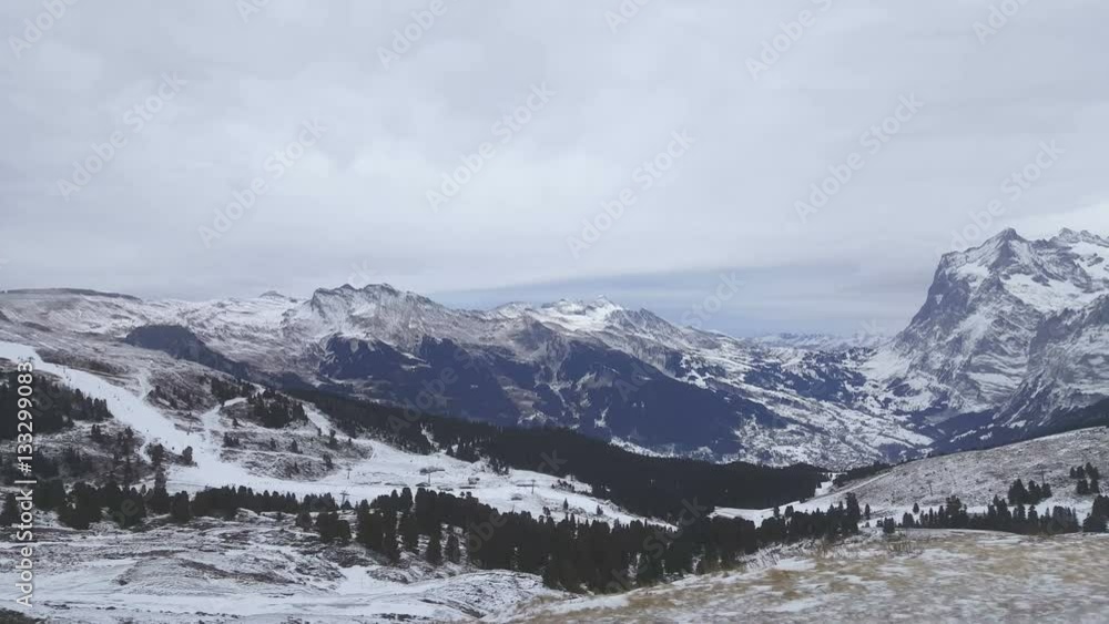 The view from the window of a train of the Alps in winter, Switzerland. The view from the window of a train of the Alps in winter, Switzerland.