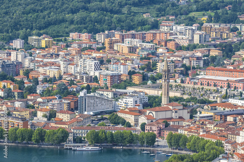 Aerial view of Lecco city and Lake Como, Italy