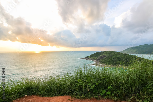 View point of Phomthep or Promthep cave icon of Phuket, Thailand. photo