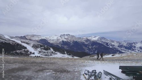 The view from the window of a train of the Alps in winter, Switzerland.