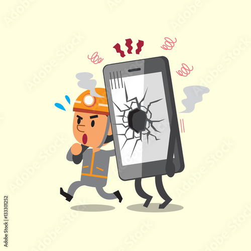 Cartoon technician help broken smartphone