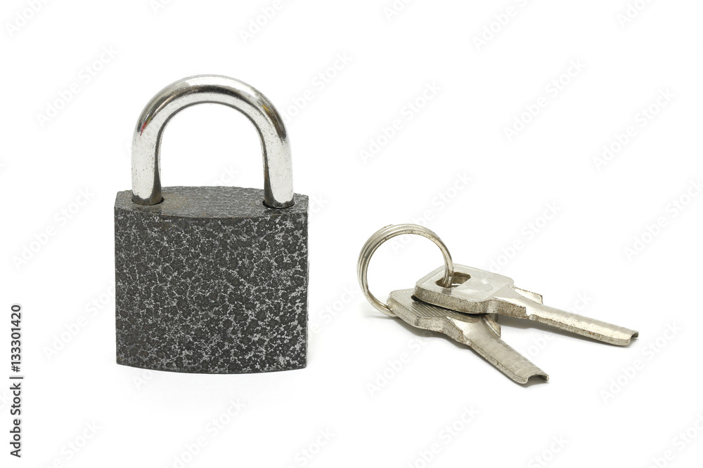 Isolated lock and key chain on white background Isolated lock and key chain on white background