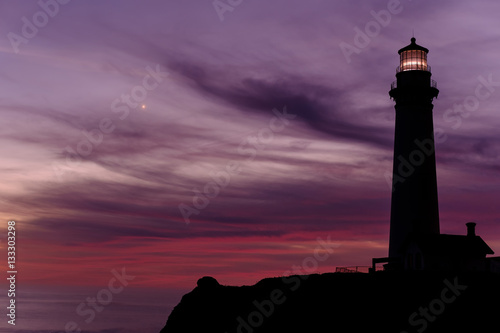 Pigeon Point Lighthouse at sunset, built in 1871