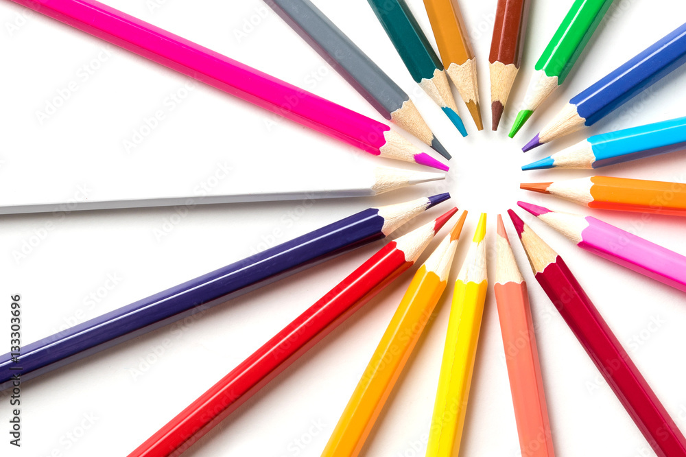 Color pencils isolated on white background close up with Clipping path.Beautiful. For drawing.