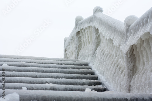Stairs covered with ice