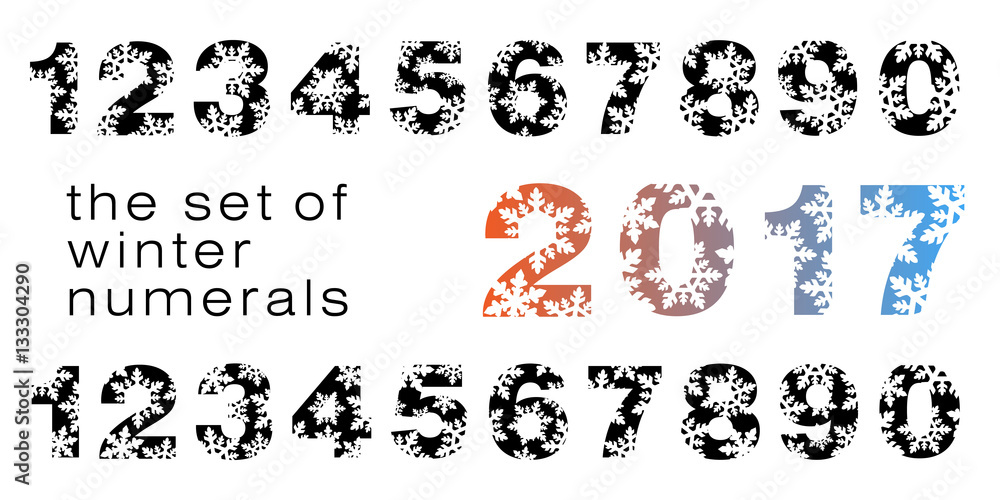the set of winter black numerals with snowflakes the set of winter black numerals with snowflakes