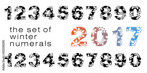the set of winter black numerals with snowflakes