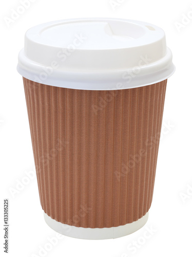 Top side coffee cup and heat insulation on white background.