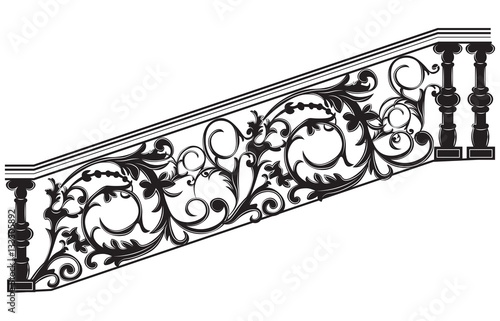 Stair railing Vector. Wrought iron stairs railing