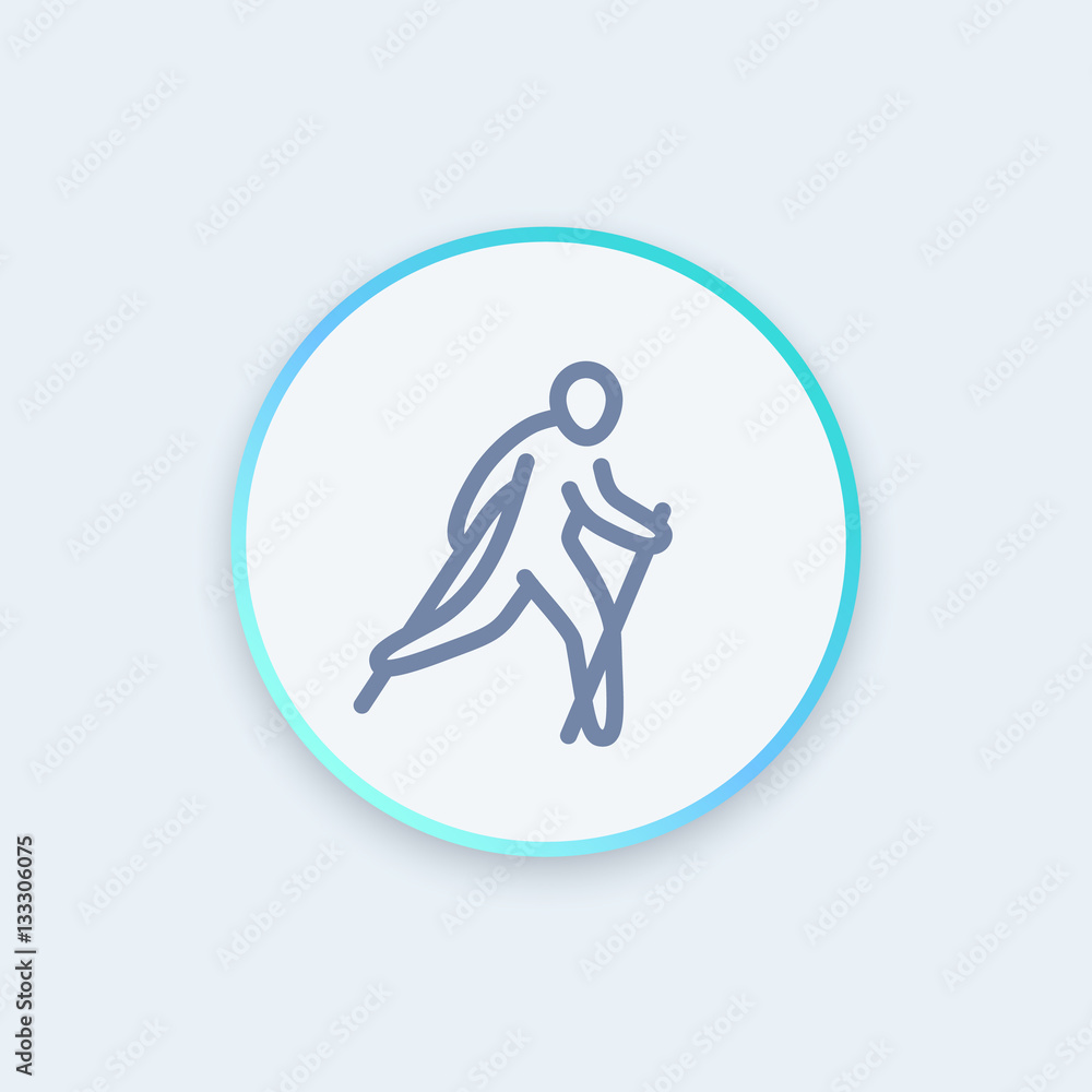 nordic walking icon in linear style, healthy lifestyle, outdoor activity nordic walking icon in linear style, healthy lifestyle, outdoor activity