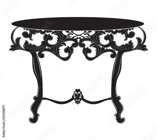 Rich Baroque commode Table. French Luxury rich carved ornaments decorated furniture. Vector Victorian Royal Style structure