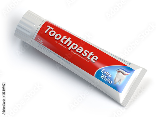 Ttoothpaste containers on white isolated background. photo