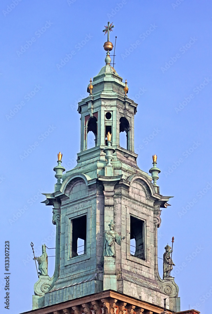 Top of the Royal Archcathedral Basilica of Saints Stanislaus and Wenceslaus on the Wawel Hill, Krakow, Poland