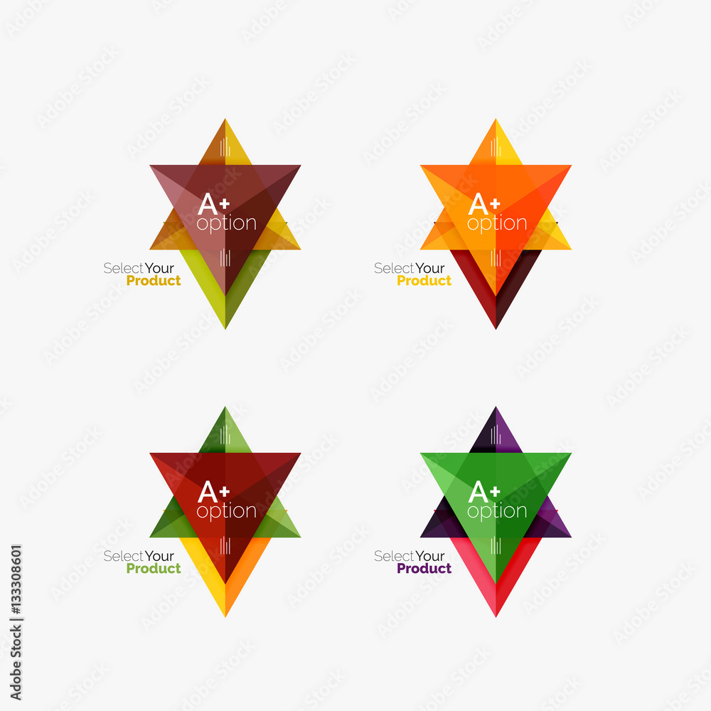 Set of triangle option infographic layouts Set of triangle option infographic layouts