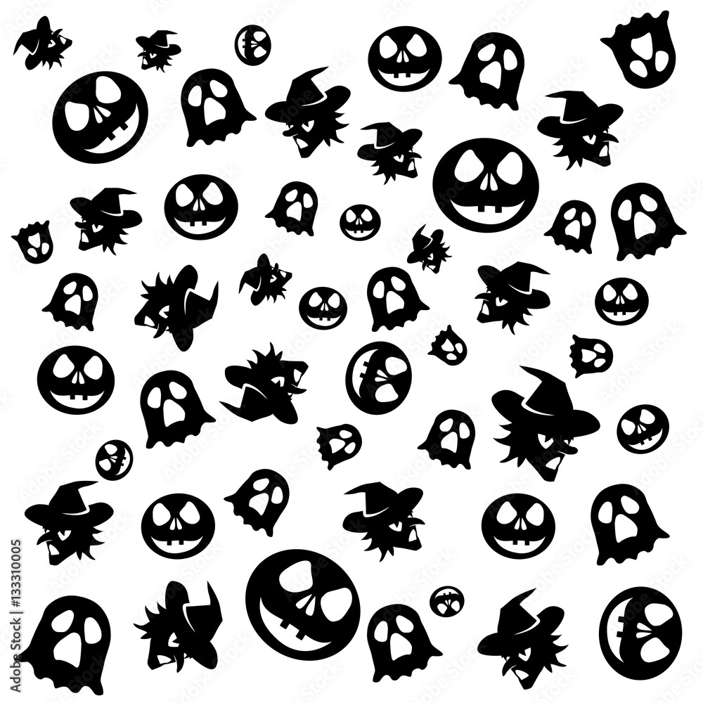 holiday halloween ghost witch pumpkin black and white set