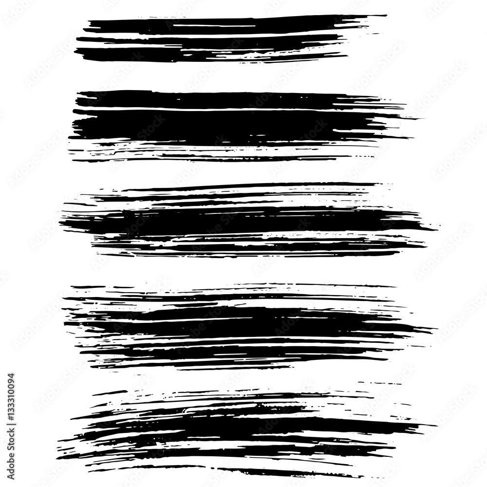Black ink vector brush strokes isolated on white background. Vector illustration. Grunge texture.