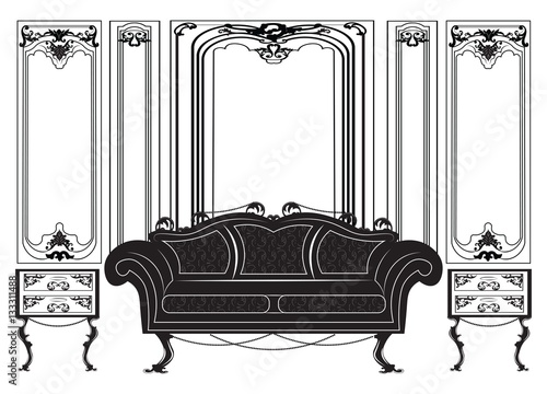 Vintage Gothic style furniture set. Interior decorated frames. Vector collection