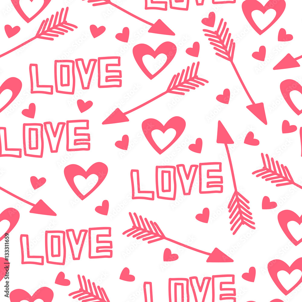 Lovely seamless pattern with love, arrow and hearts. Lovely seamless pattern with love, arrow and hearts.