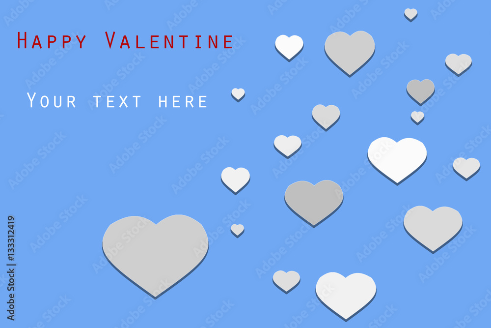 Valentine card with flying heart isolate on white or blue background 