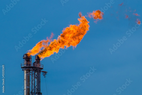 Flare stack at petroleum refinery in Port Arthur Texas