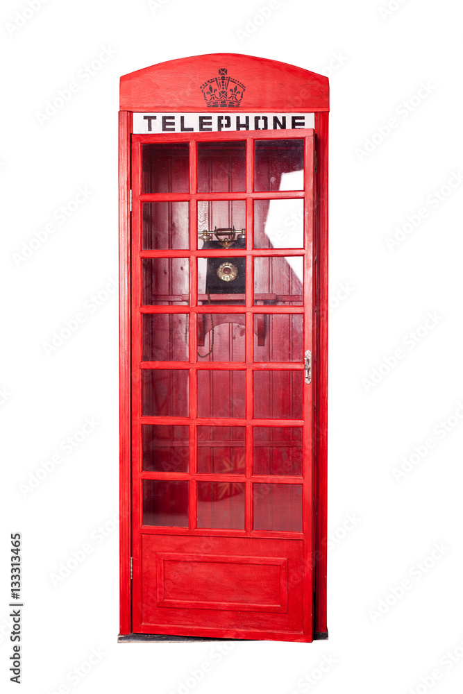 Obraz premium vintage phone booth isolated on white. Telephone box. Retro call box