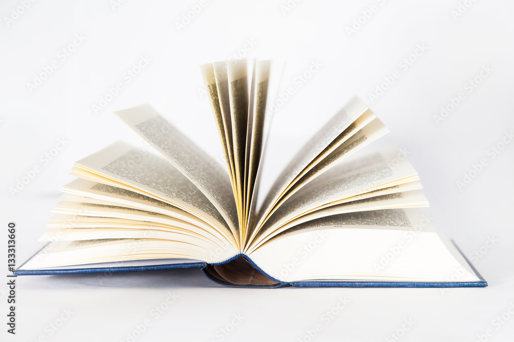 Isolated open book in blue cover Isolated open book in blue cover