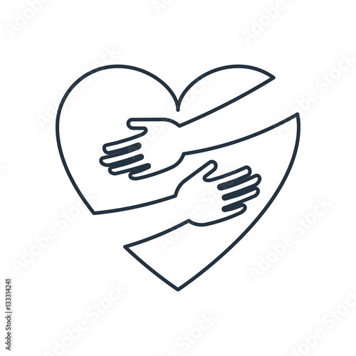 Heart hug isolated line icon on white background