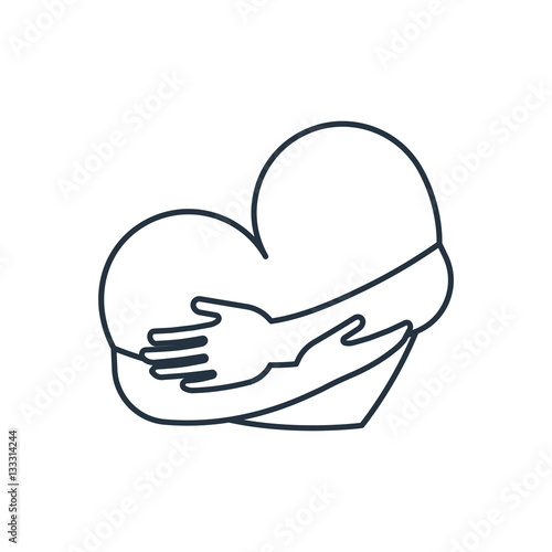 Heart hug isolated line icon on white background