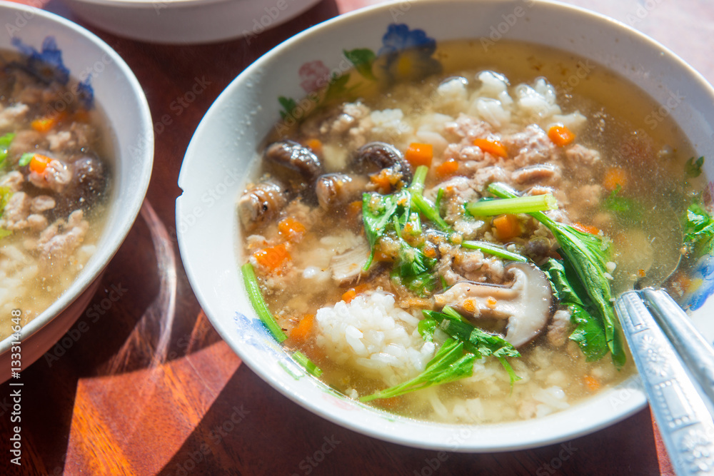 rice porridge with pork and vegetable rice porridge with pork and vegetable