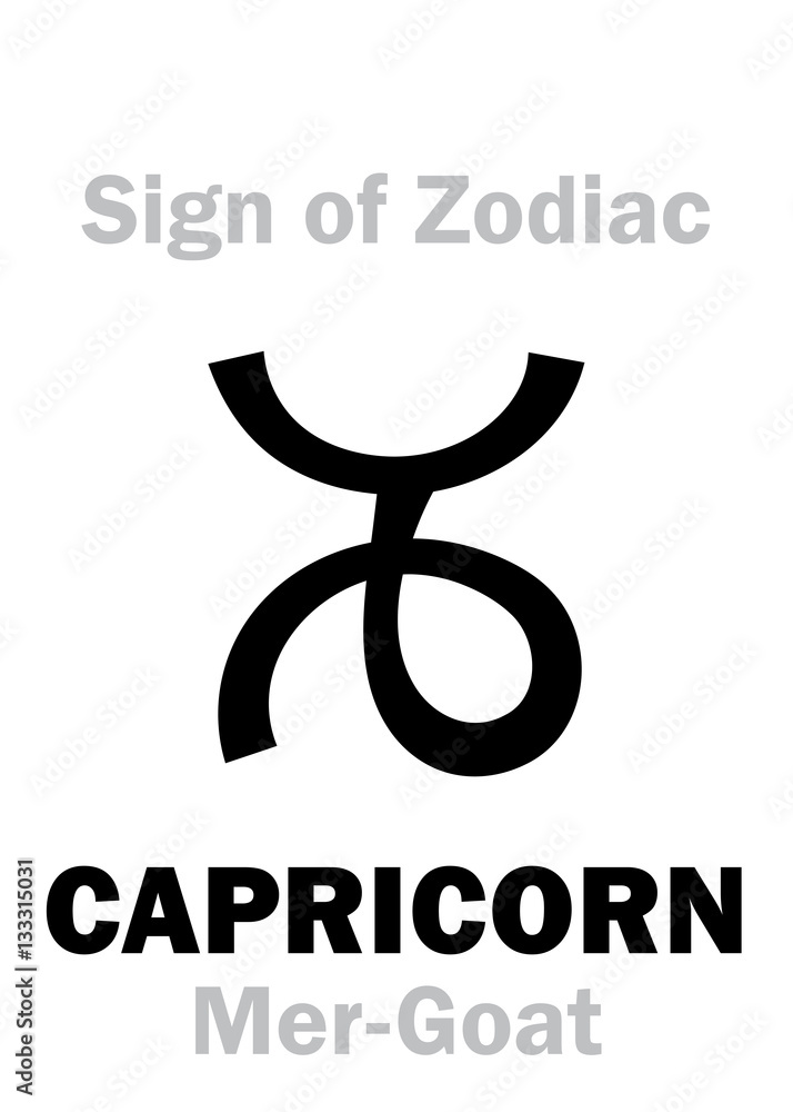Astrology Alphabet: Sign of Zodiac CAPRICORN (The Mer-Goat). Hieroglyphics character sign (single symbol). Astrology Alphabet: Sign of Zodiac CAPRICORN (The Mer-Goat). Hieroglyphics character sign (single symbol).