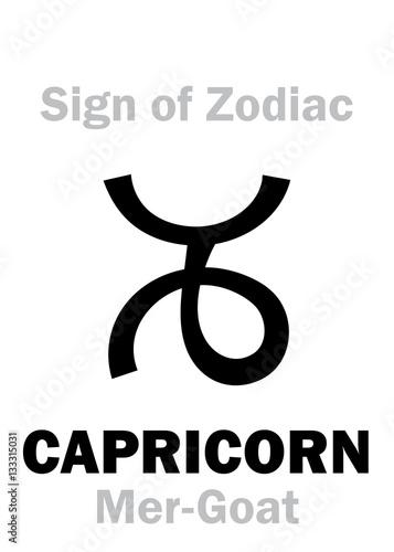 Astrology Alphabet: Sign of Zodiac CAPRICORN (The Mer-Goat). Hieroglyphics character sign (single symbol).