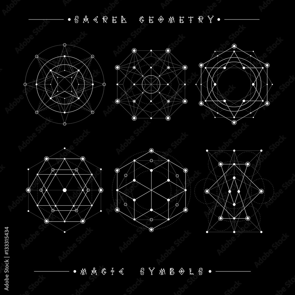Naklejka premium Sacred geometry signs. Set of symbols and elements. Alchemy, religion, philosophy, spirituality, hipster symbols and elements. geometric shapes