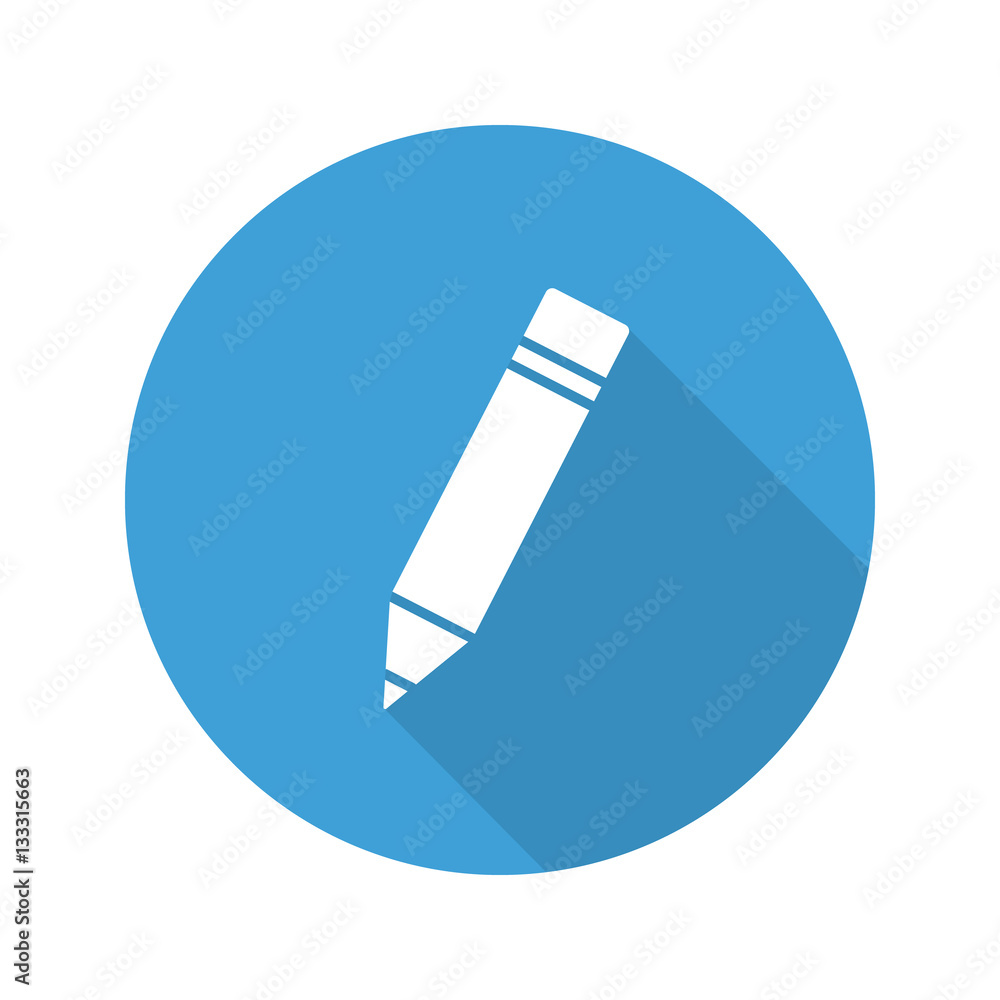 Pencil with eraser flat design long shadow icon Pencil with eraser flat design long shadow icon