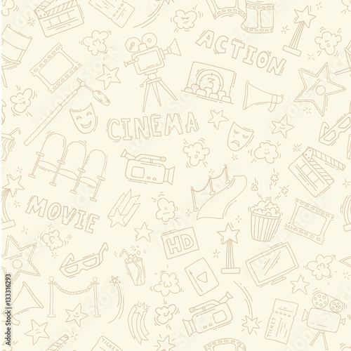 Cinema seamless pattern with hand drawn elements