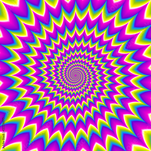 Abstract iridescent background with spirals. Optical expansion illusion.