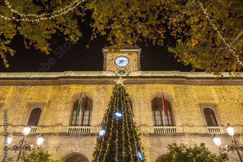 City hall with christmas tree and lights, Seville