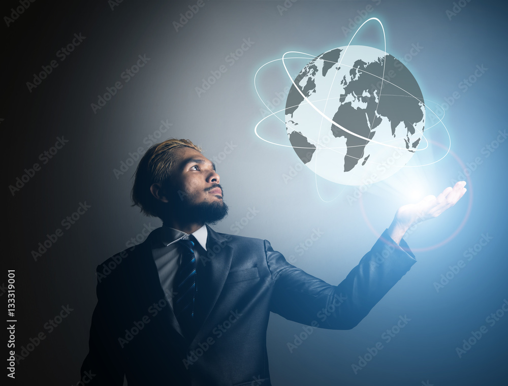 Businessman hands with global connection network technology , B Businessman hands with global connection network technology , B
