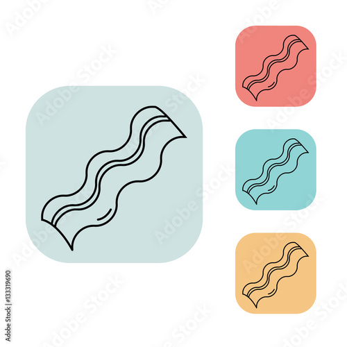 bacon icon, outline thin line isolated vector sign symbol, on white, red, blue, yellow and grey background. Food and drink elements. Can be used in logo, UI and web design