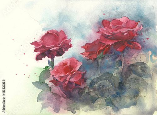 Obraz na płótnie Róże akwareli obrazu ilustraci kartka z pozdrowieniami