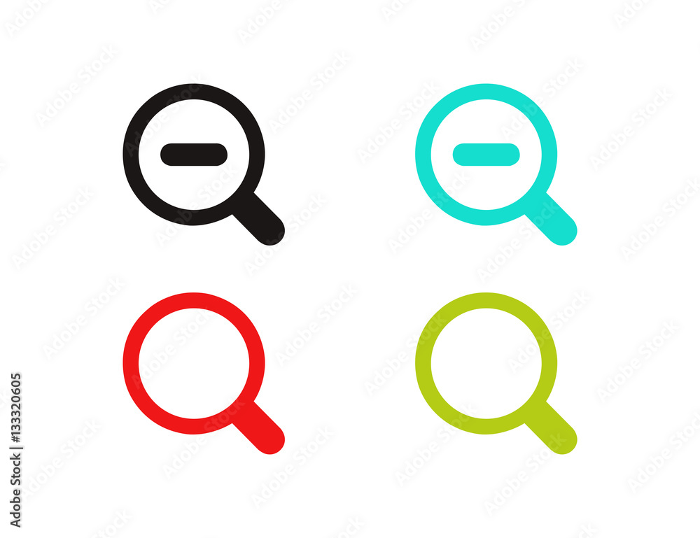 Vector flat magnifier glass set icons Vector flat magnifier glass set icons